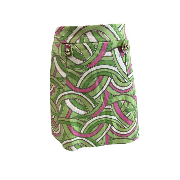 Melly M Green & Pink Swirl Print Mini Skirt Size M Cotton Blend - Picture 1 of 6